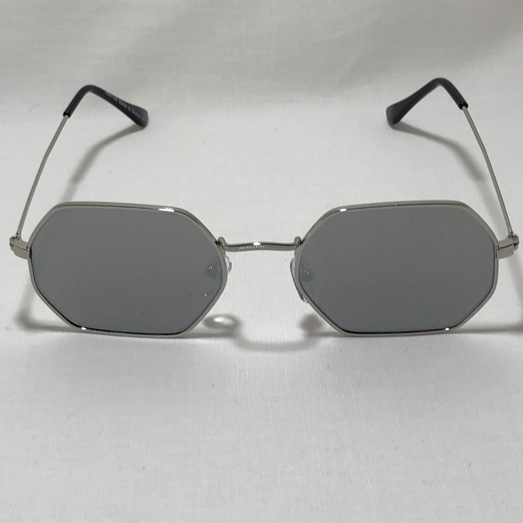Silver Mirror Lens Hexagon Sunglasses